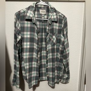Forever 21 I Love H81 | Green & Gray Plaid Button Up Shirt 100% Cotton Size M